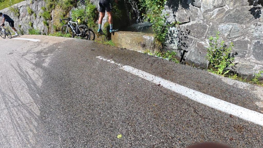 Cold water gullies on the Alpe d'Huez climb